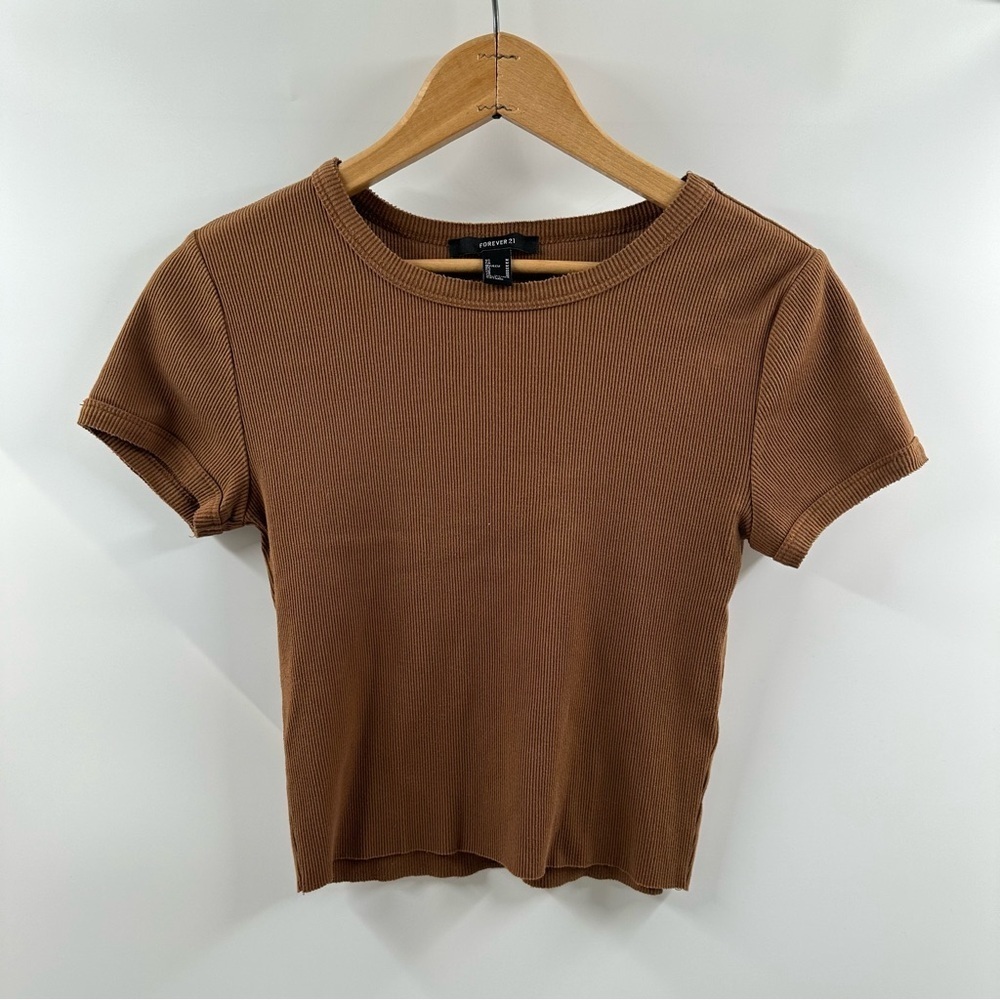 Forever 21 Ribbed Brown Short Sleeve